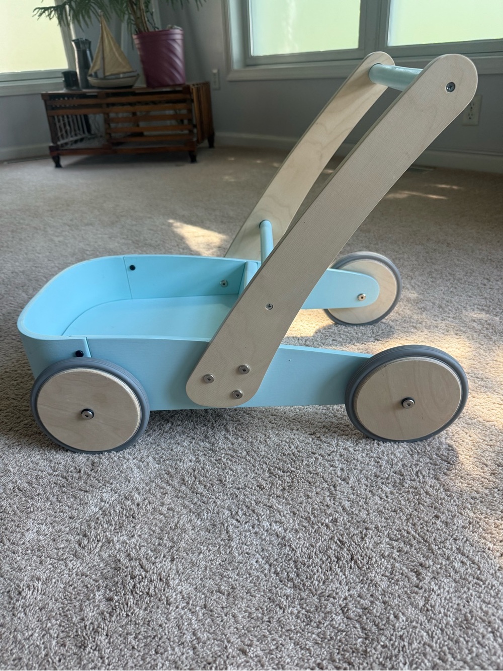 Wooden Baby Walker Push Cart - Light Blue